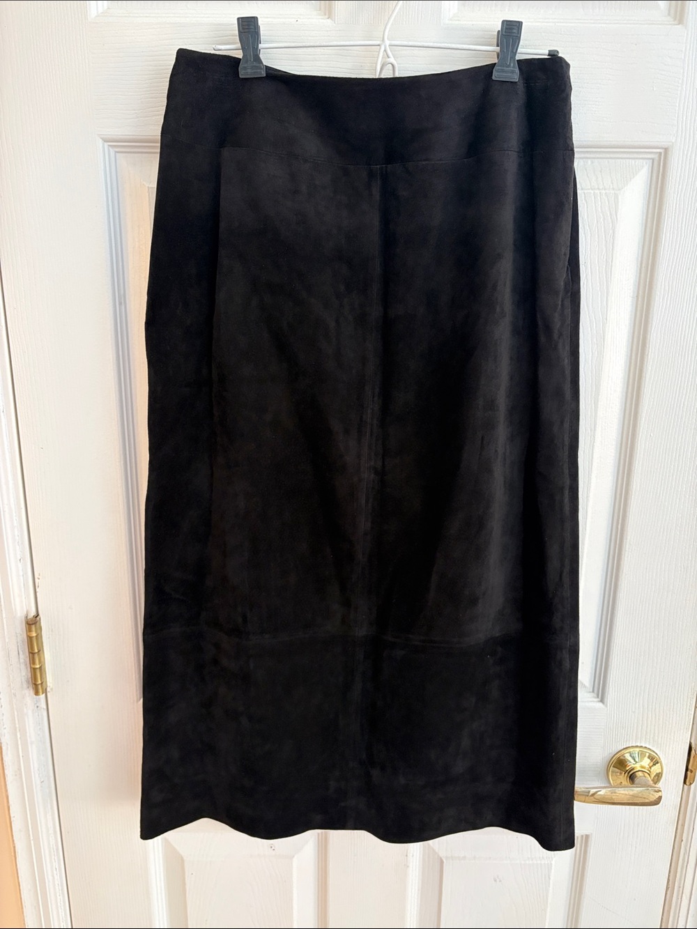 Kate Hill Classic Black real Suede leather Midi Skirt size 8